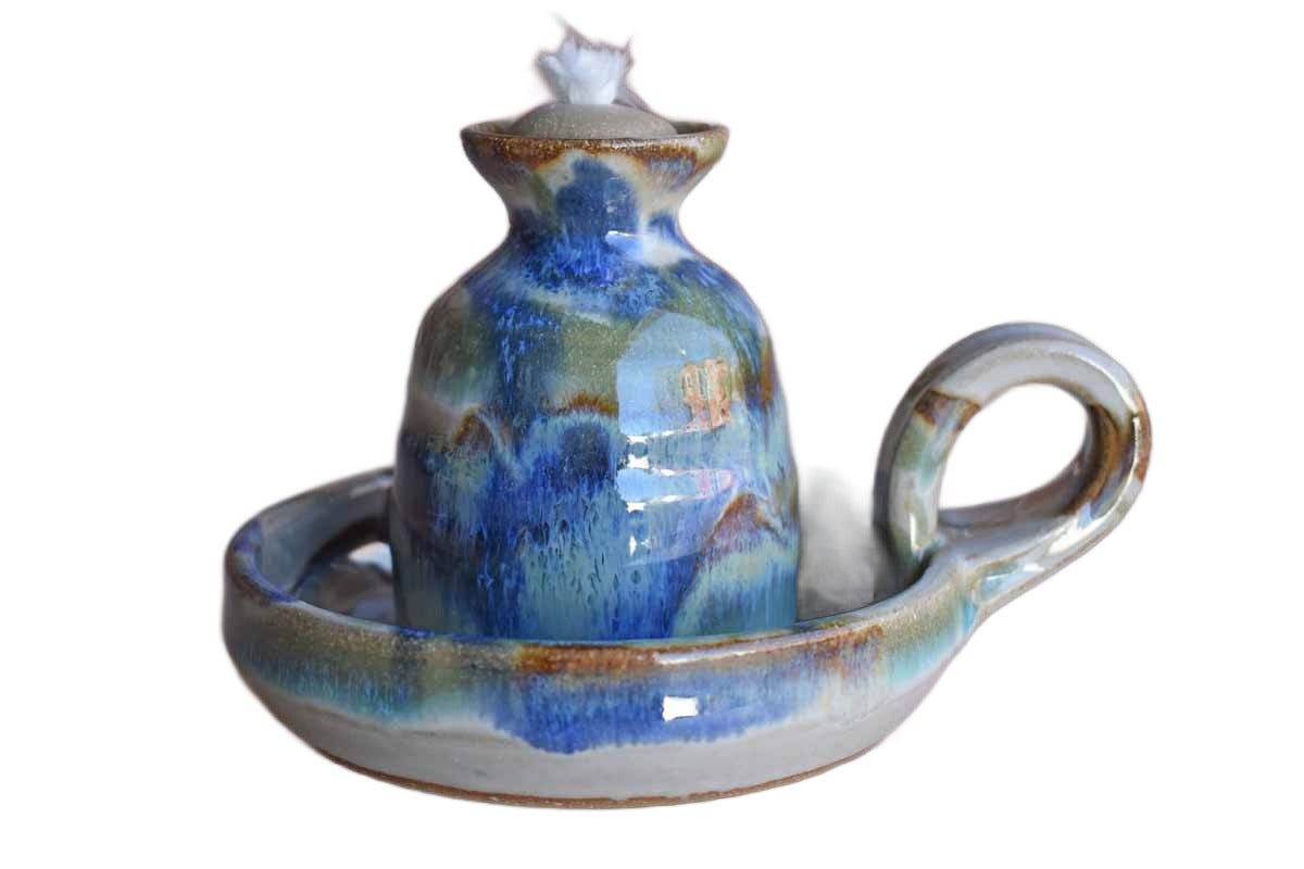 Stoneware Oil Lamp with Colorful Lava Glazes