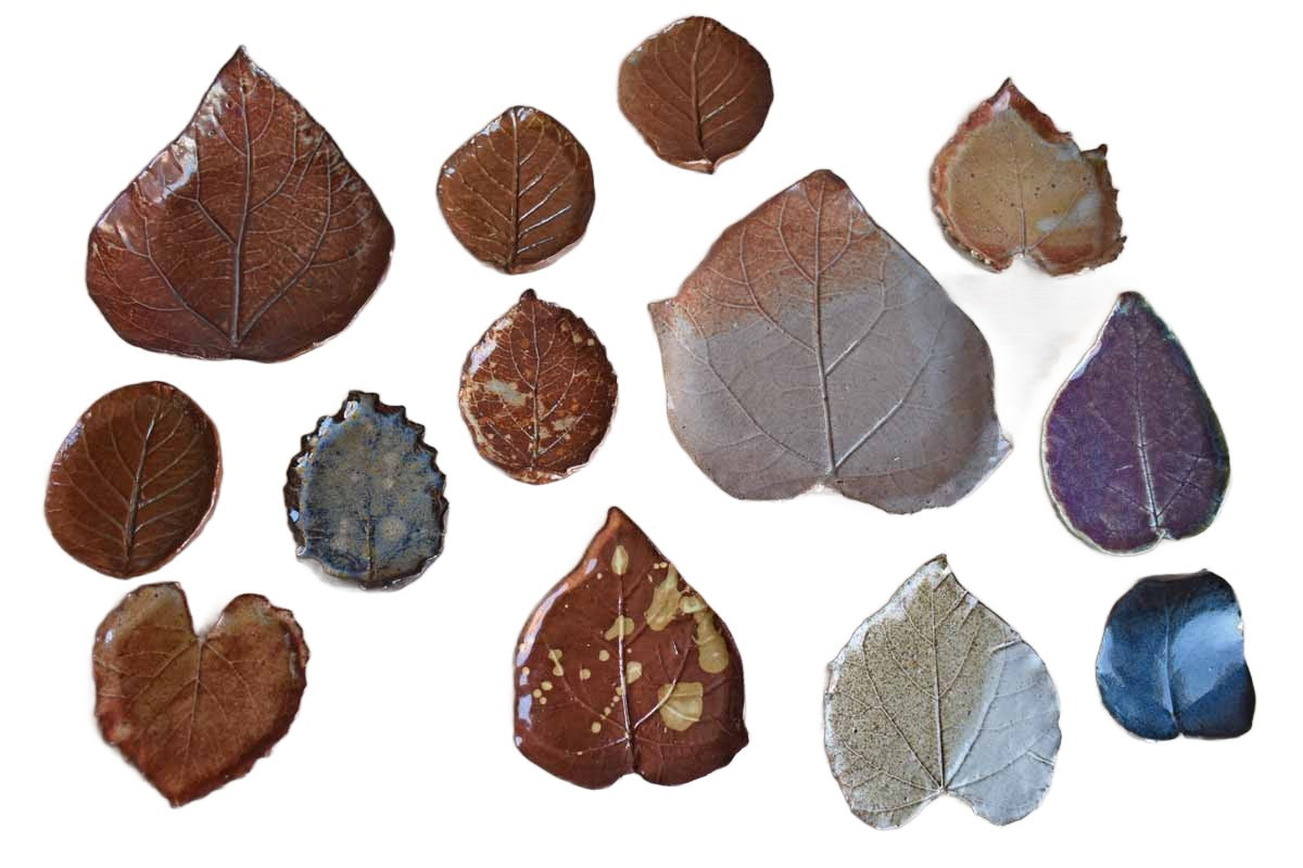 Thirteen Handmade Stoneware Leaves