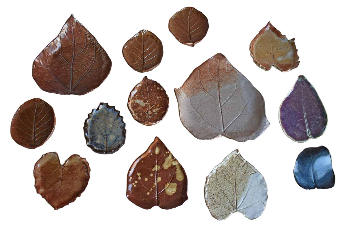 Thirteen Handmade Stoneware Leaves