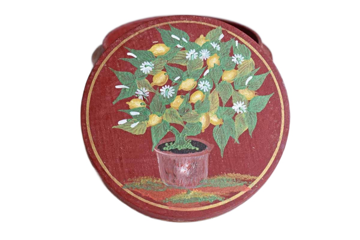 Little Wood Box Painted with Flowering Lemon Tree