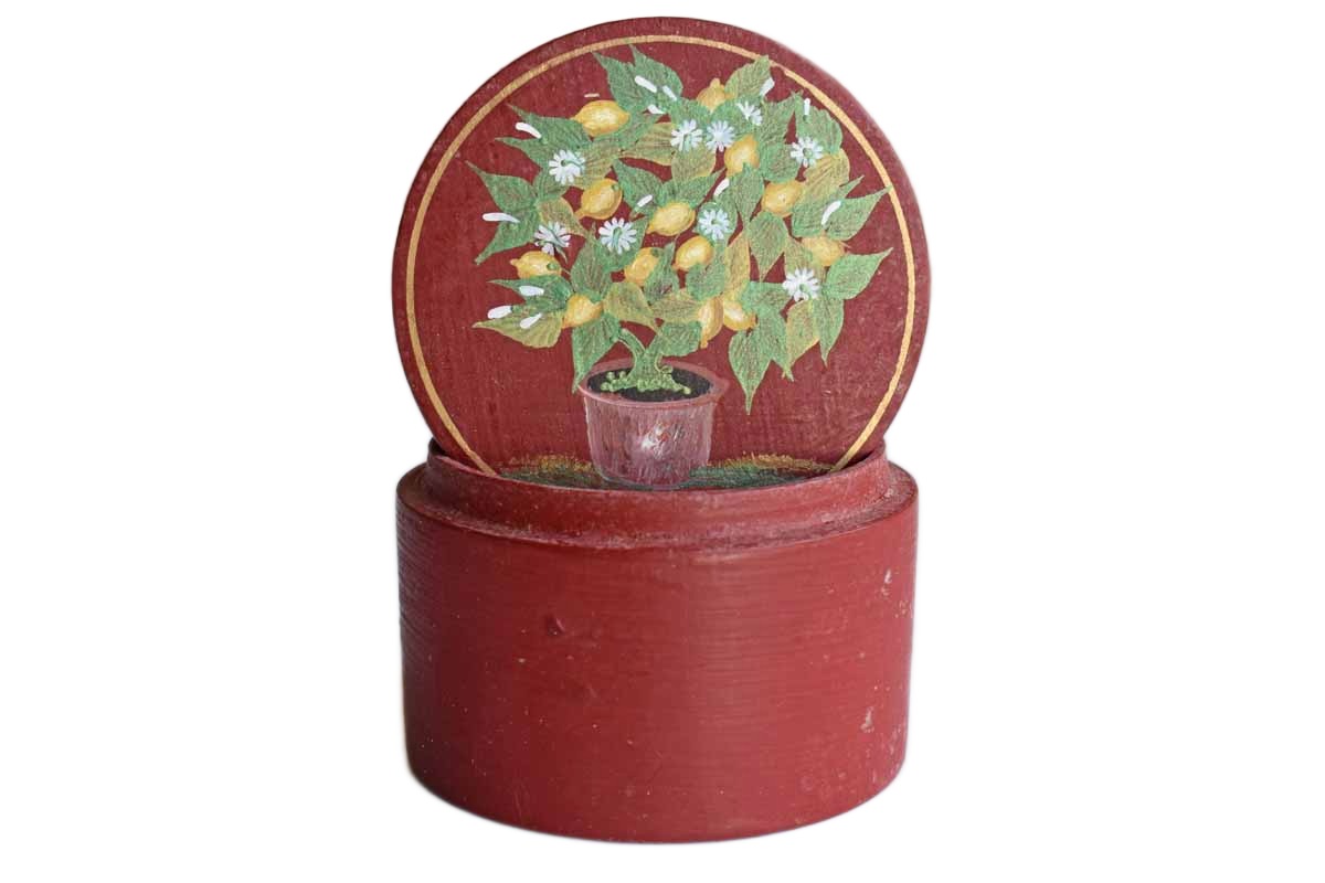 Little Wood Box Painted with Flowering Lemon Tree