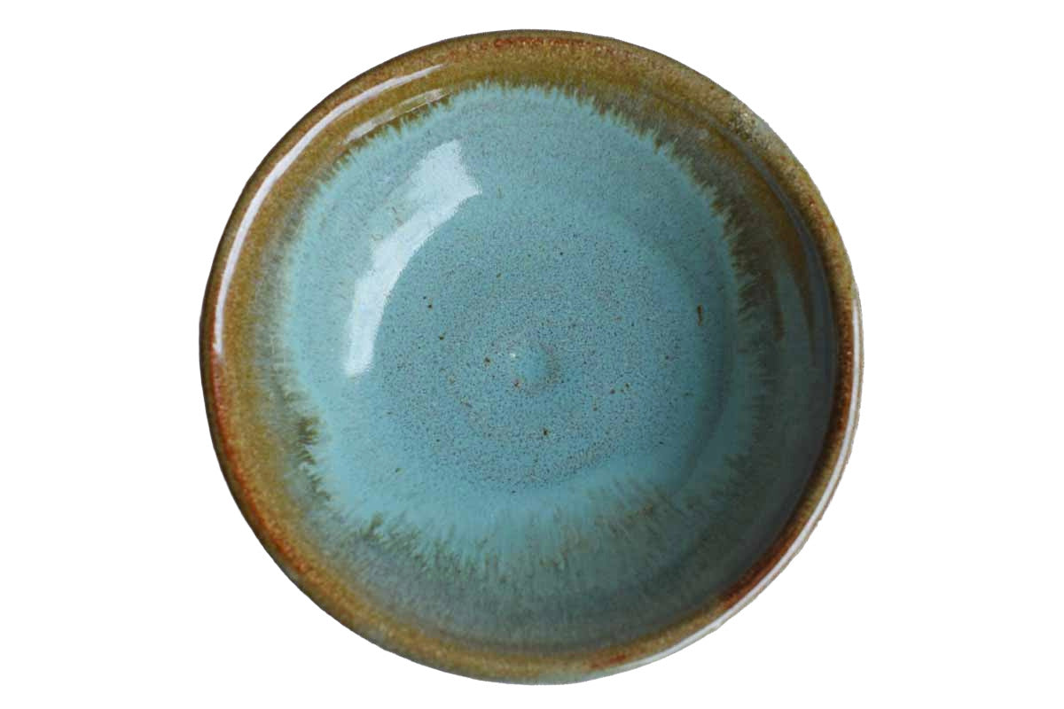 Small Sturdy Stoneware Bowl with Sea Green and Tan Glazes