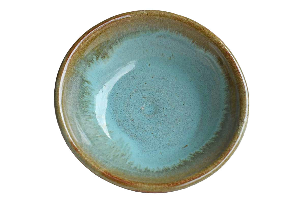Small Sturdy Stoneware Bowl with Sea Green and Tan Glazes