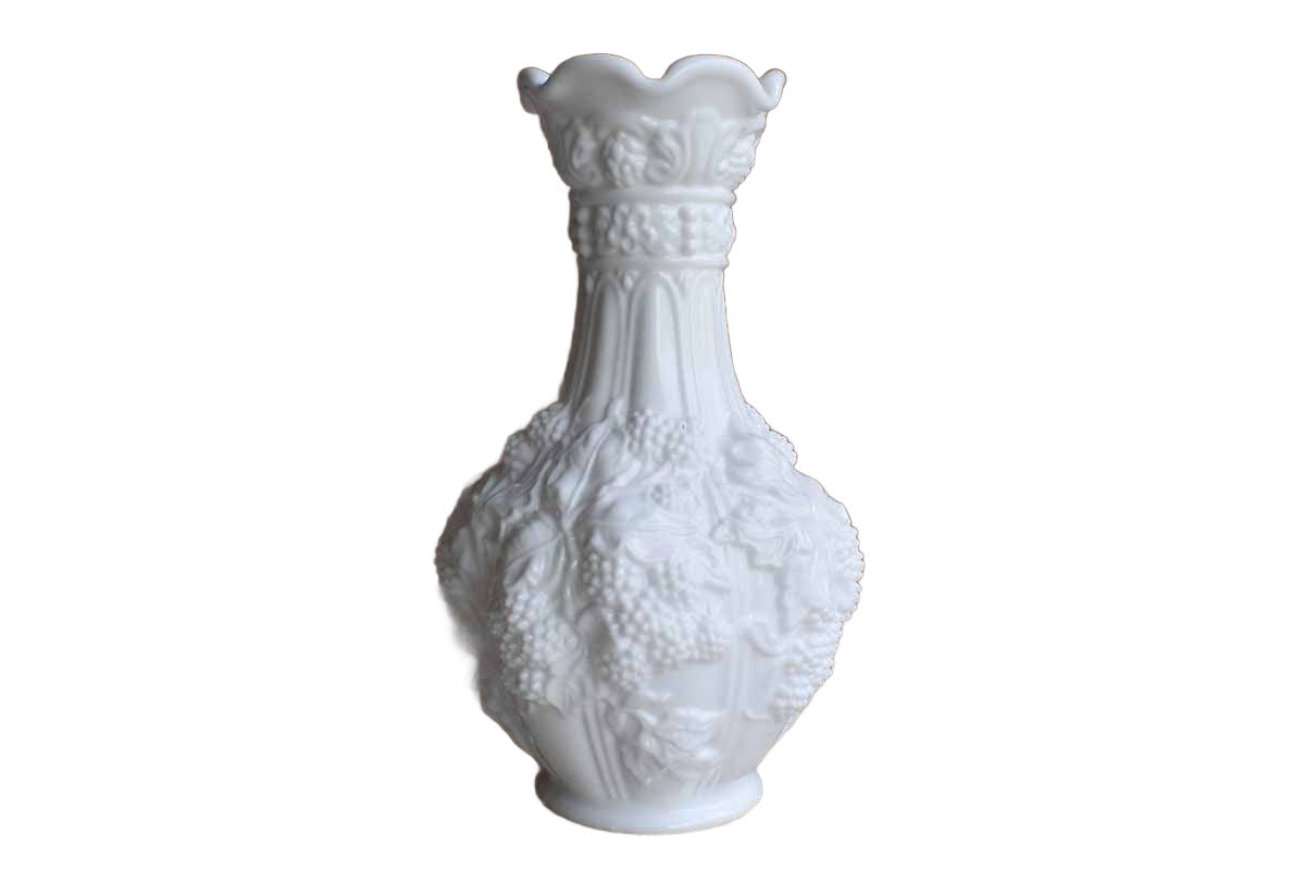 Imperial Glass Company (Ohio, USA) Paneled Grape Milk Glass Vase