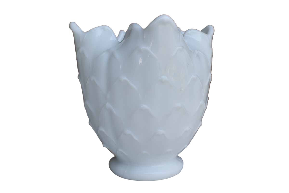 Milk Glass Vase or Pencil Holder with Leaf-Like Patterns