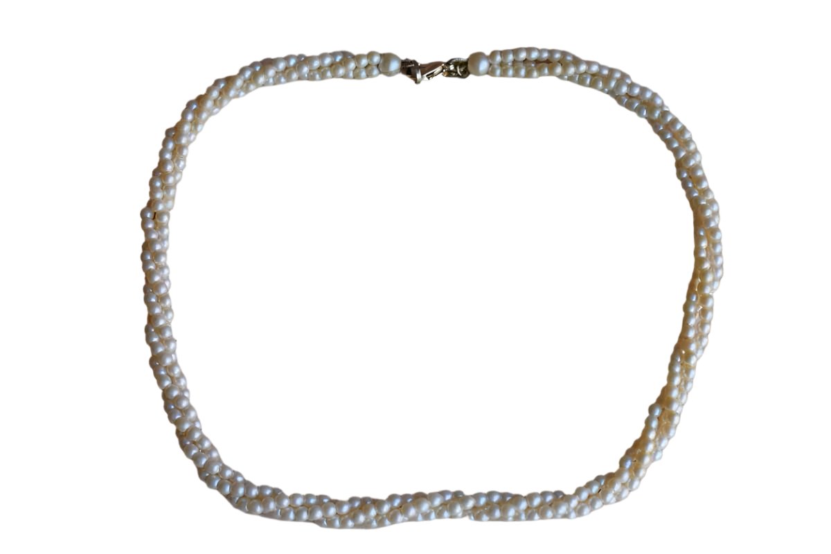 Monet (New York, USA) Braided Triple Strand Pearl Choker Necklace