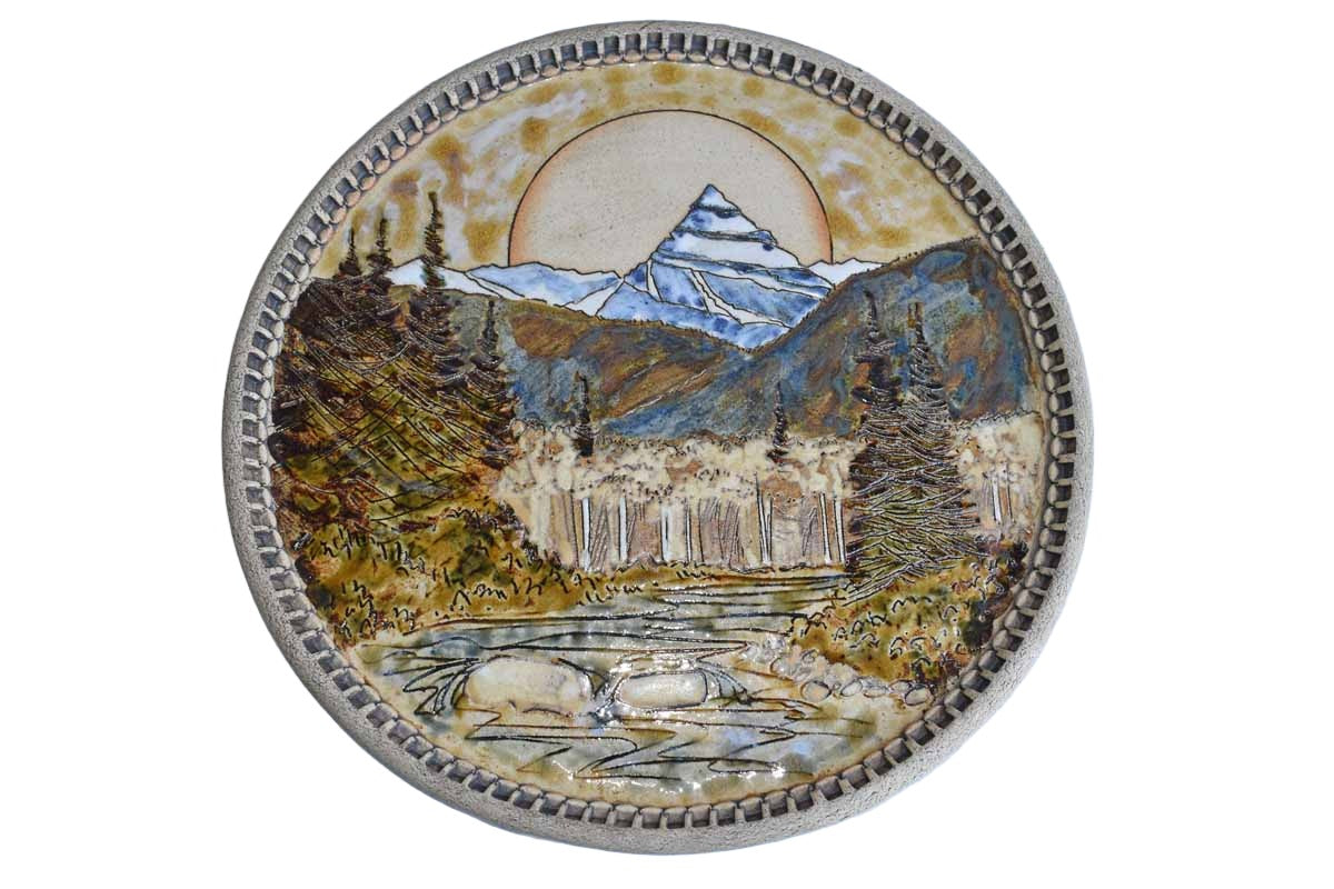 Handmade Ceramic Plate Depicting Mt. Sir Donald by Trudy Golley