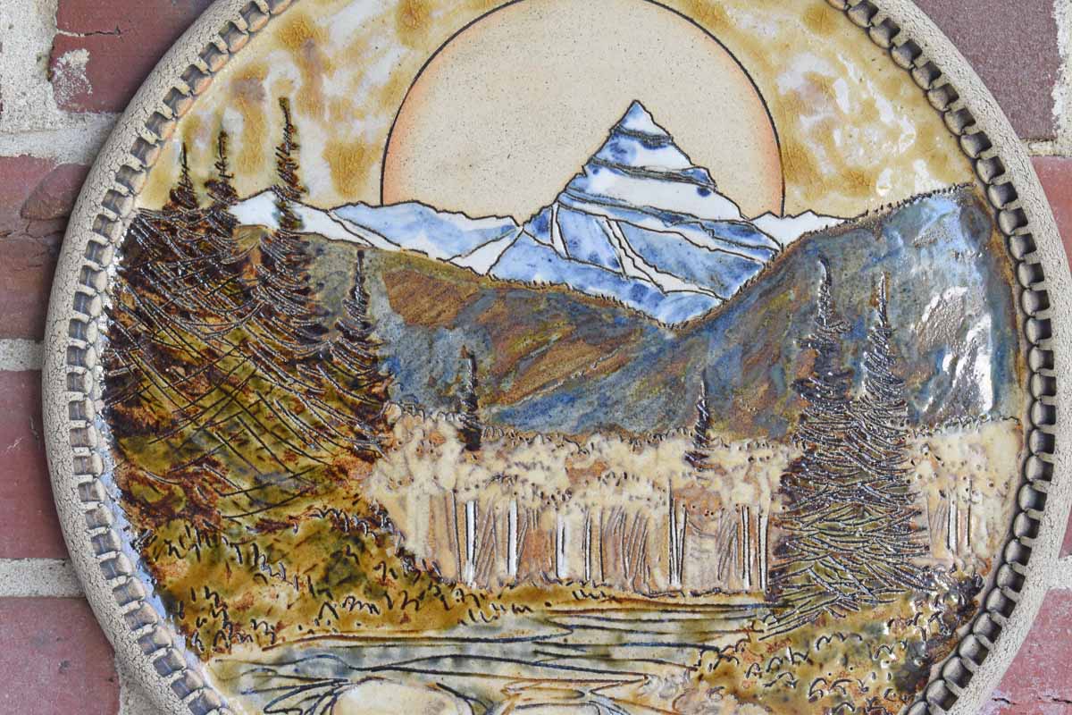 Handmade Ceramic Plate Depicting Mt. Sir Donald by Trudy Golley