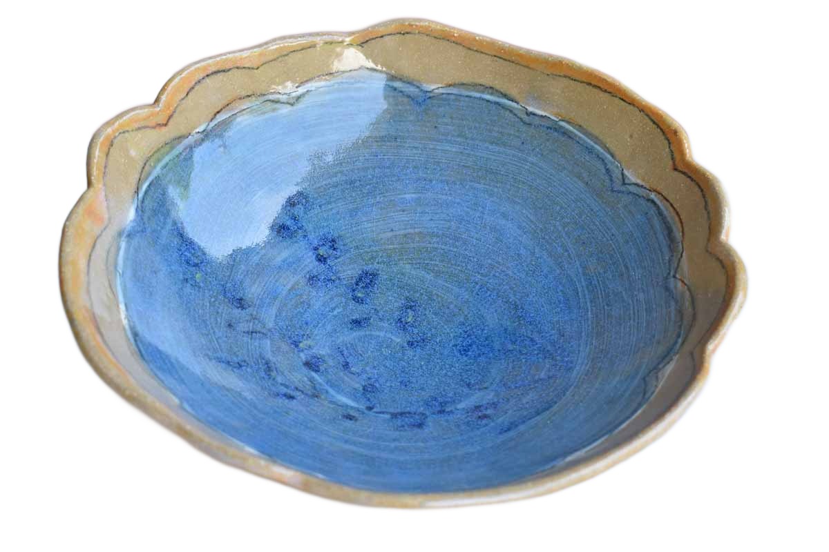 Lovely Handmade Ceramic Pedestal Dish with Scalloped Rim