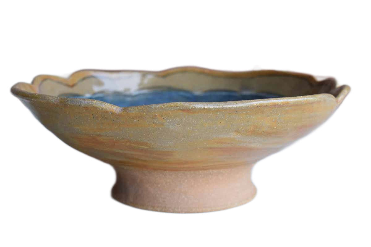 Lovely Handmade Ceramic Pedestal Dish with Scalloped Rim