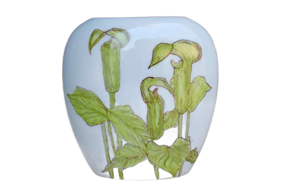 Little Porcelain Pillow Vase with Green Painted Flowers