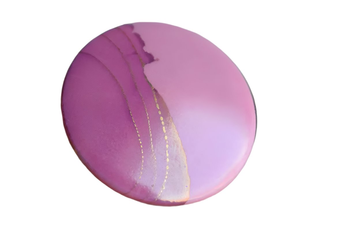 Round Porcelain Pierced Earrings with Pink, Mauve and Gold Designs