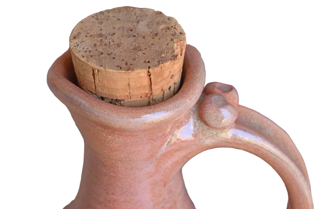 Pink Stoneware Decanter and Pair of Goblets
