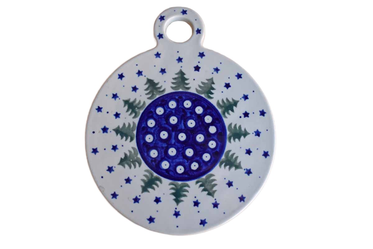 Boleslawiec Pottery (Poland) Hand-Decorated Ornament-Shaped Cheese Board or Trivet