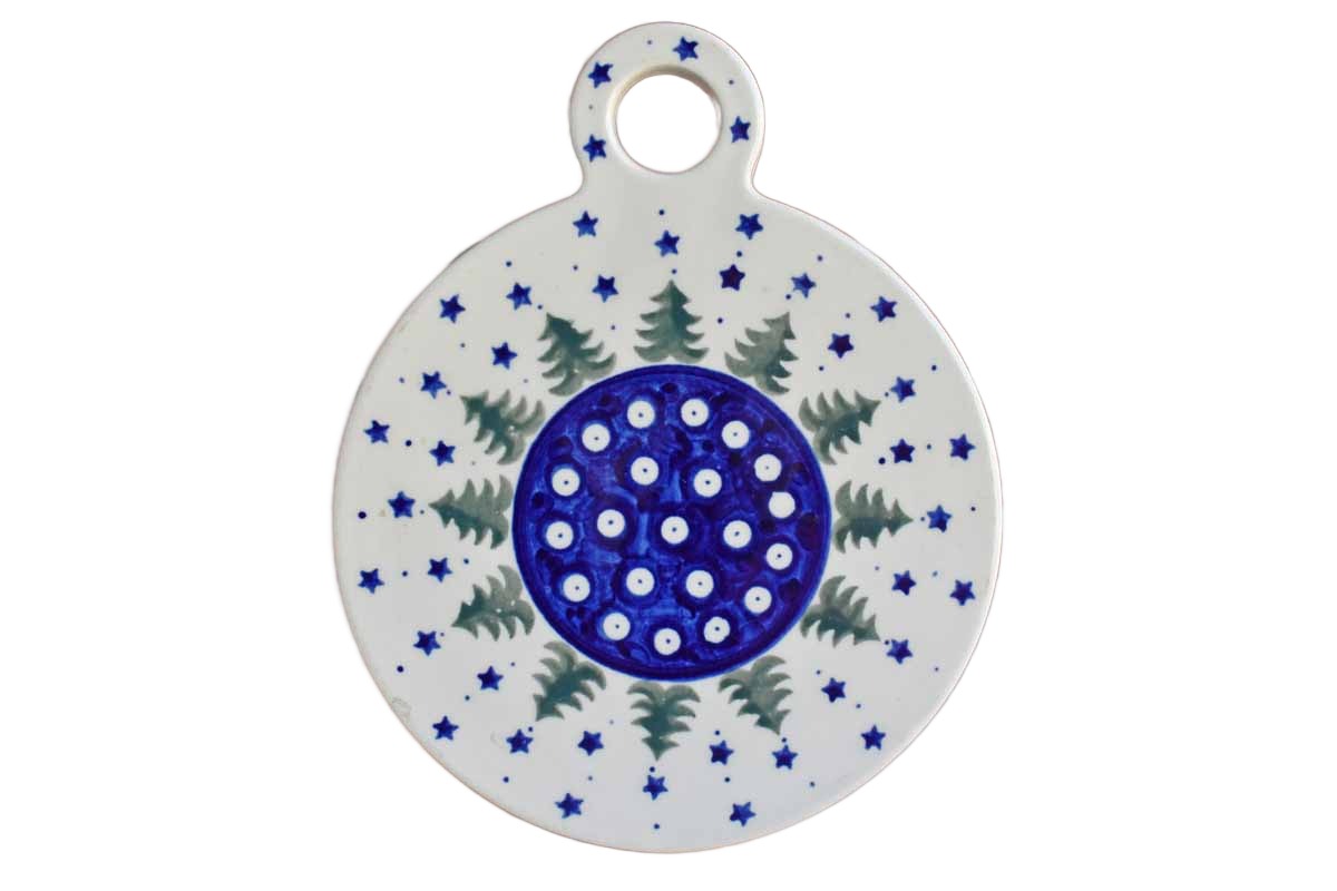 Boleslawiec Pottery (Poland) Hand-Decorated Ornament-Shaped Cheese Board or Trivet