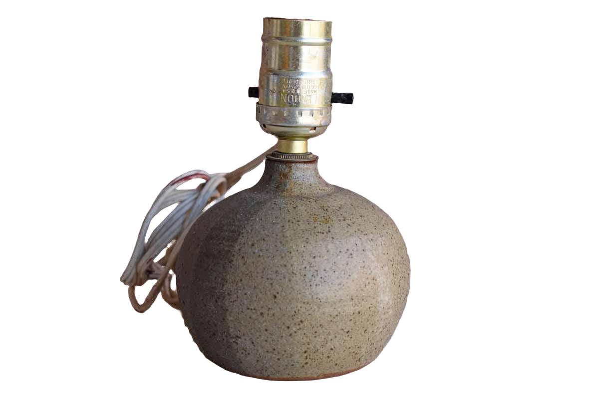 Little Handmade Stoneware Table Lamp with Tan and Blue Glazes