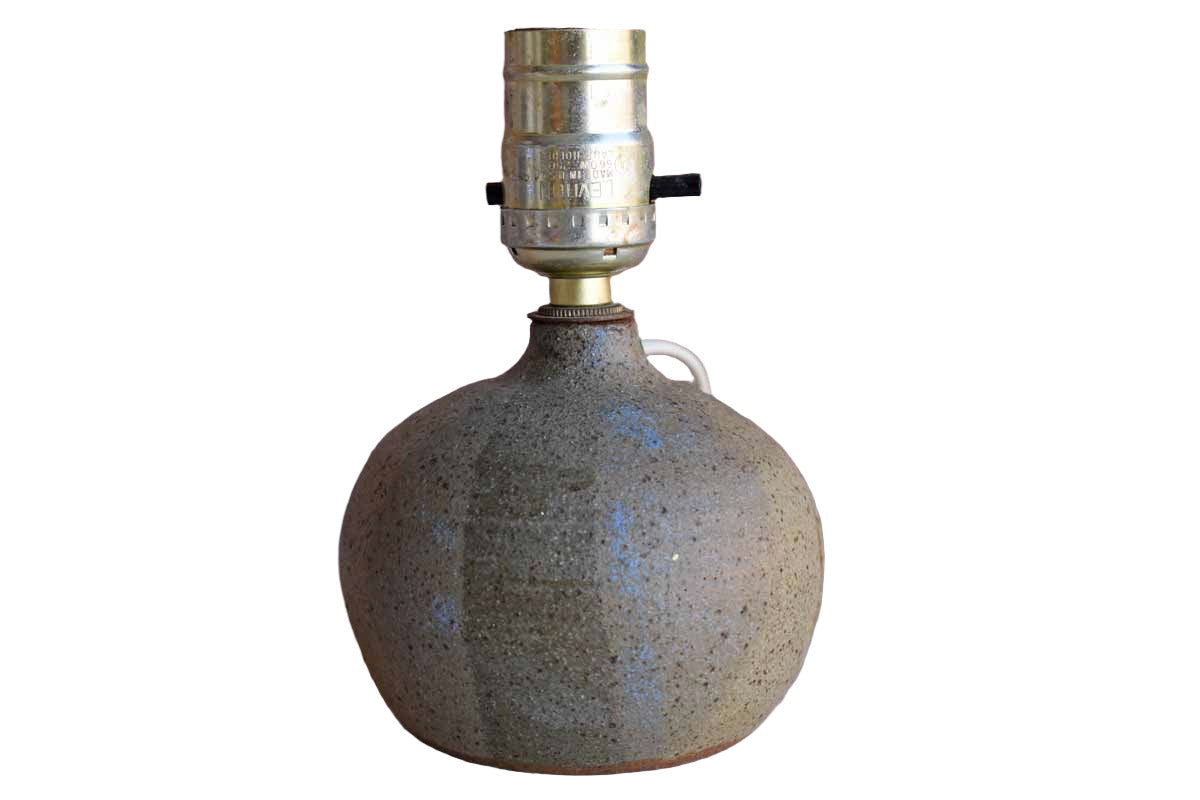 Little Handmade Stoneware Table Lamp with Tan and Blue Glazes