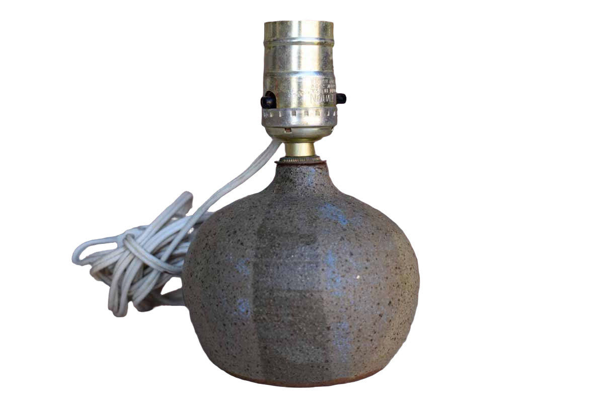 Little Handmade Stoneware Table Lamp with Tan and Blue Glazes