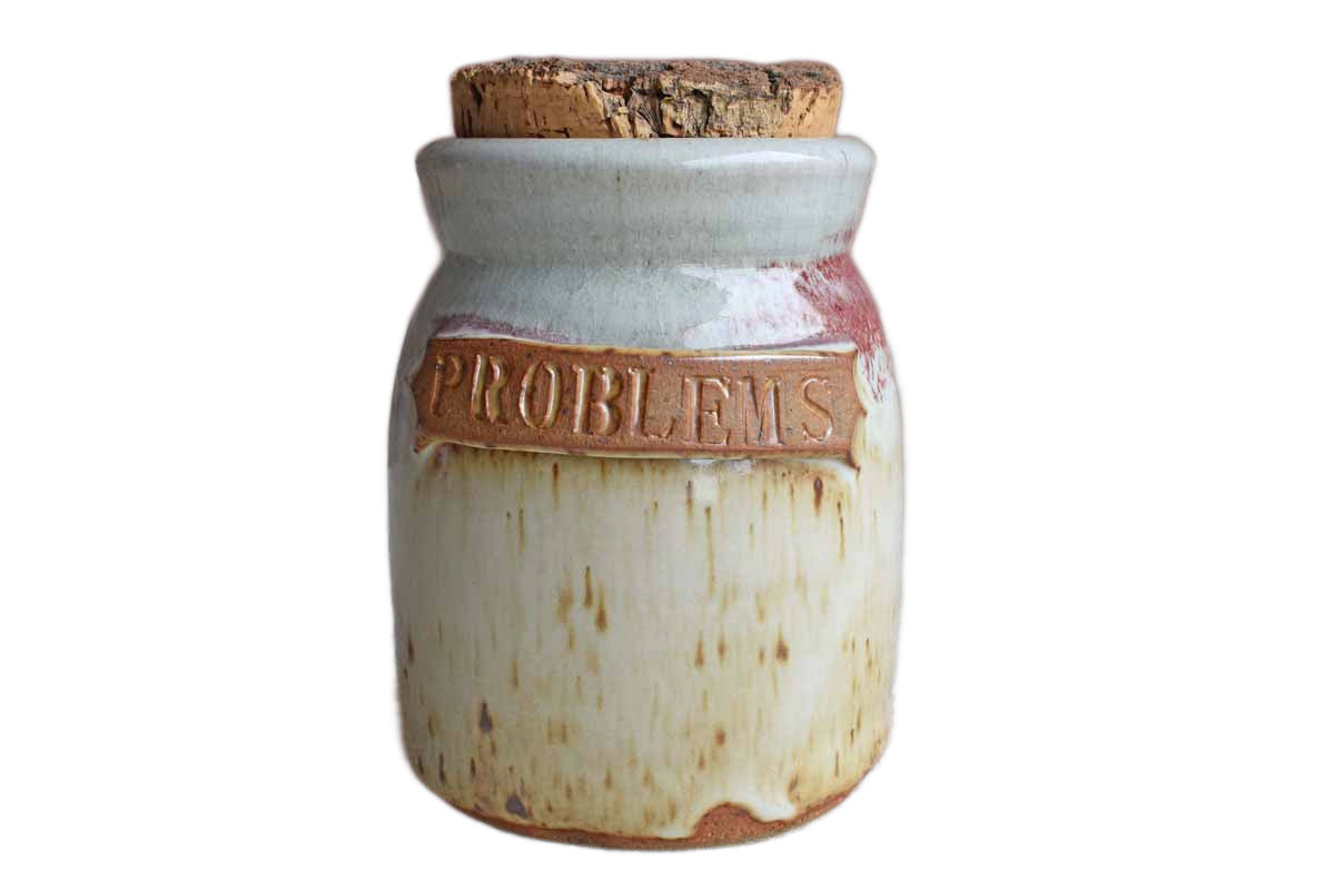 Stoneware "Problems" Jar with Cork Stopper
