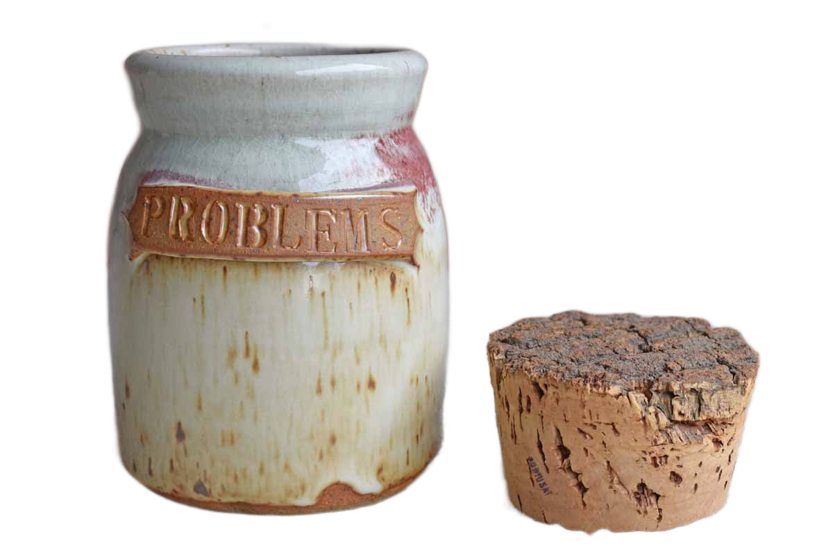 Stoneware "Problems" Jar with Cork Stopper