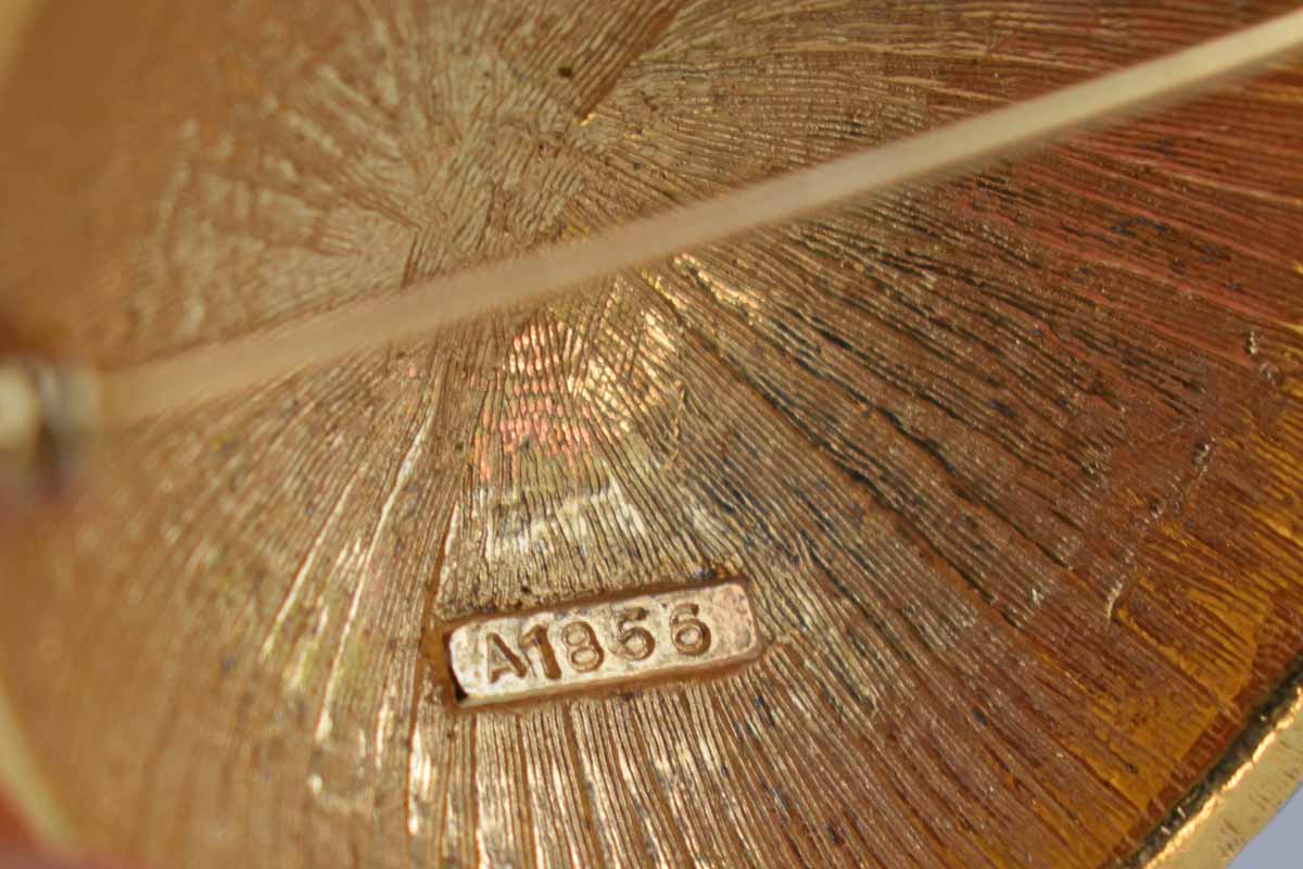 Dome-Shaped Gold Tone Brooch with Impressed Areas