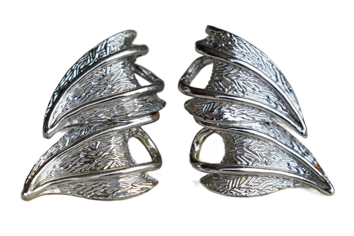 Silver Tone Non-Pierced Wing-Like Earrings