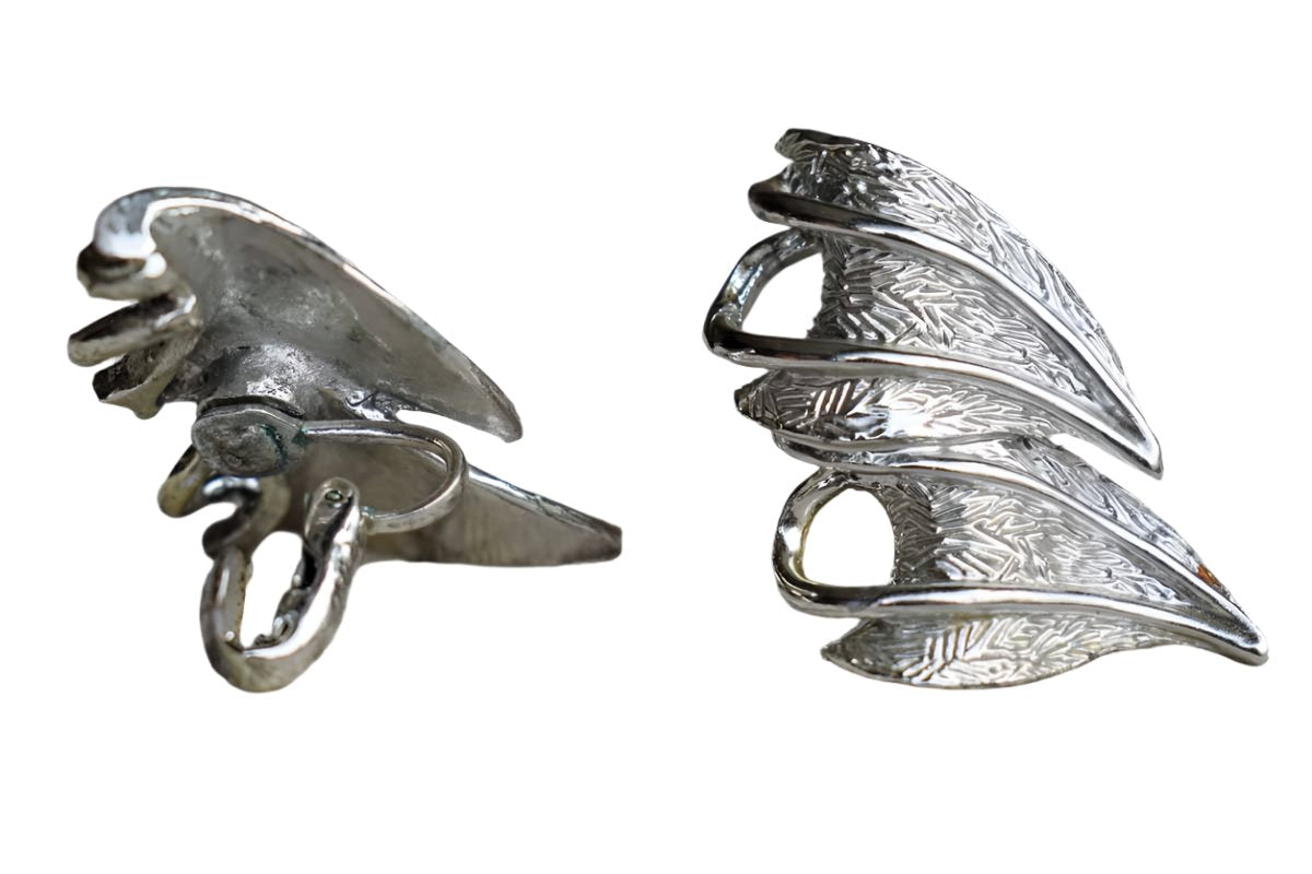 Silver Tone Non-Pierced Wing-Like Earrings