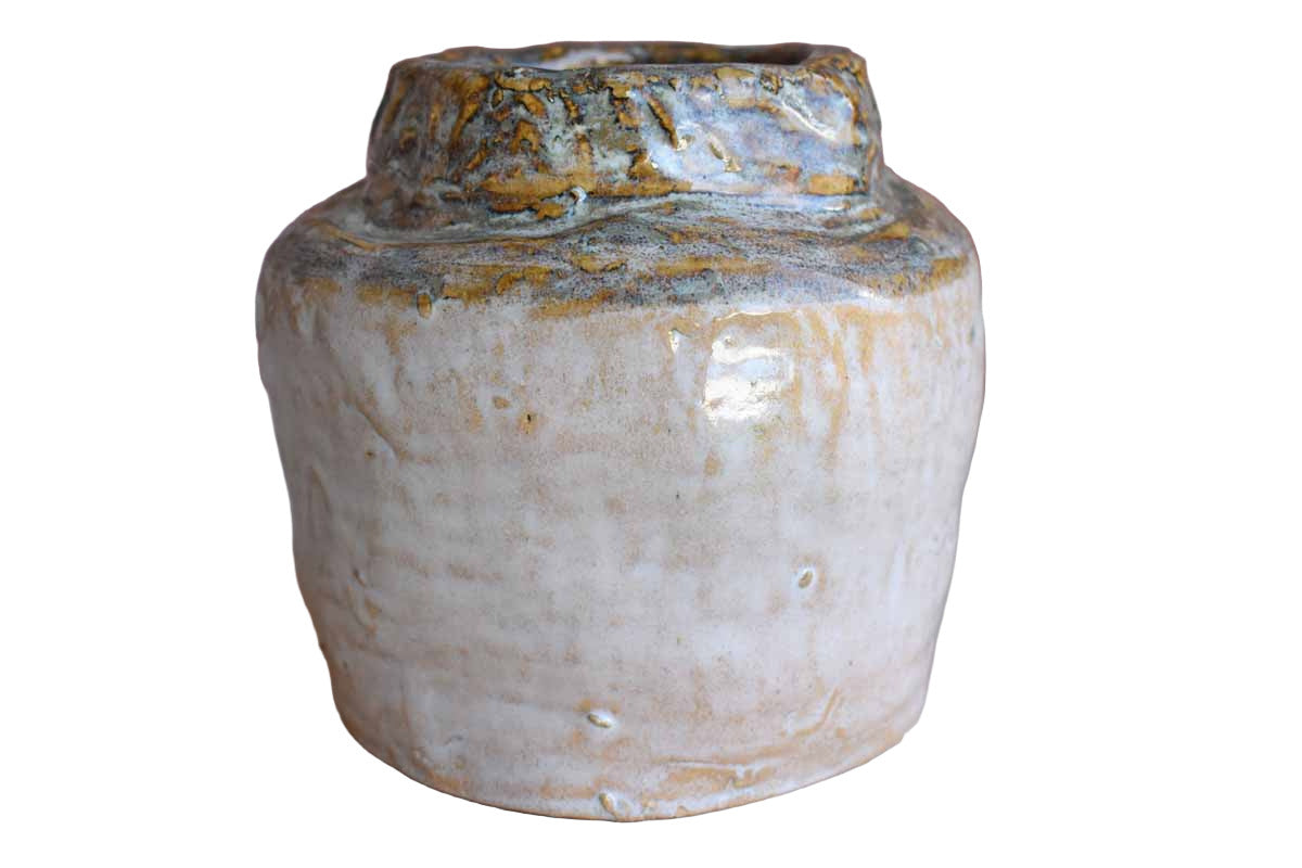 Slouchy and Primitive Handmade Stoneware Vase Made in 1984