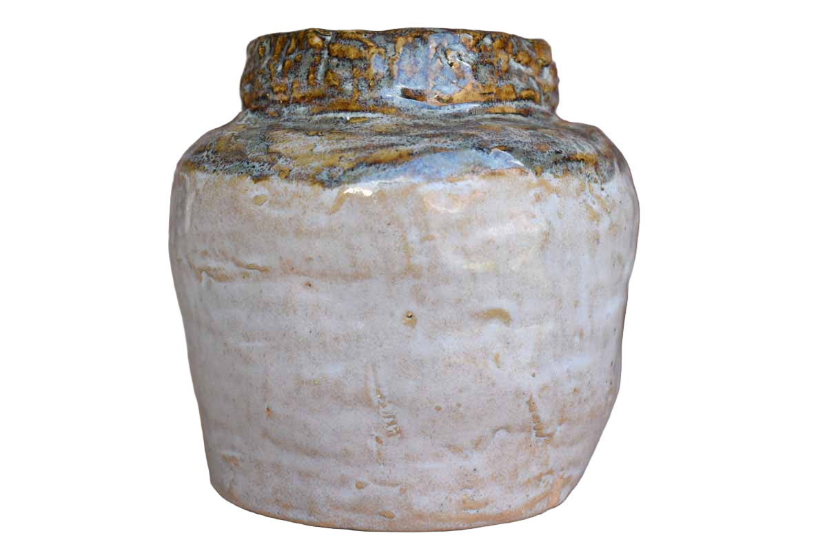 Slouchy and Primitive Handmade Stoneware Vase Made in 1984