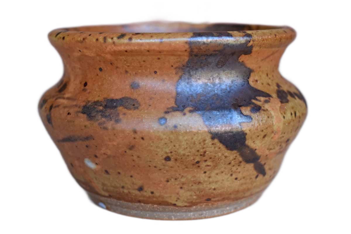 Ochre and Dark Brown Shallow Stoneware Planter