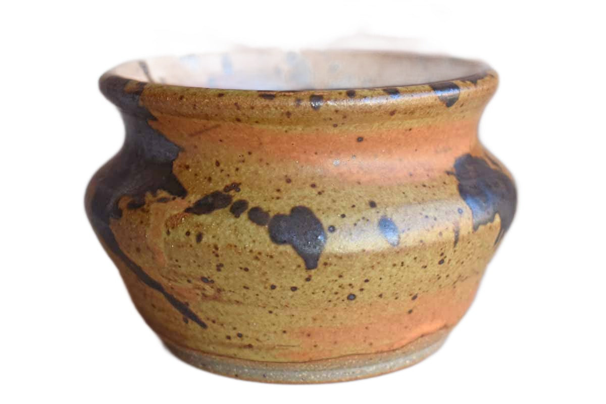 Ochre and Dark Brown Shallow Stoneware Planter