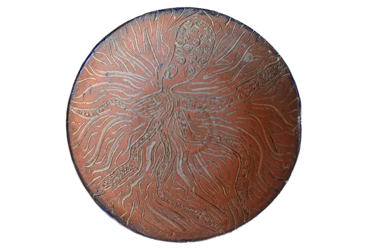 Fun Handmade Bowl with Incised Squid Decoration