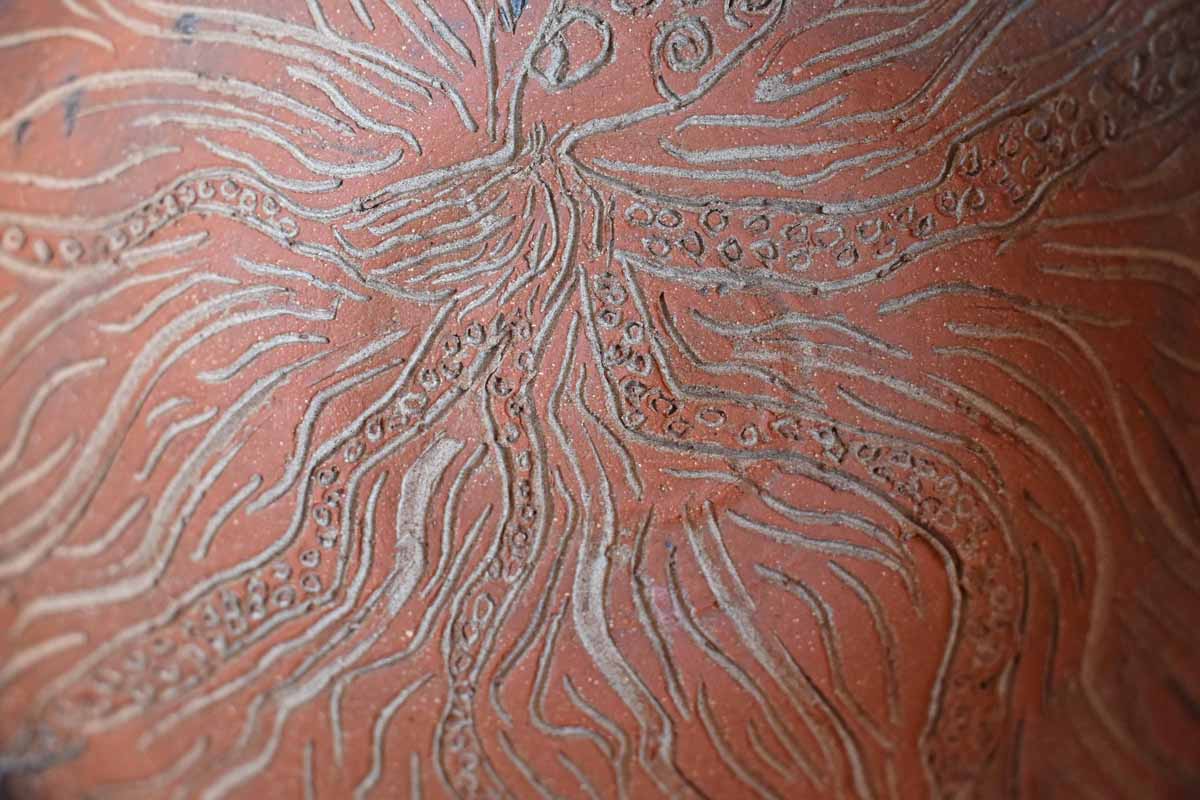 Fun Handmade Bowl with Incised Squid Decoration