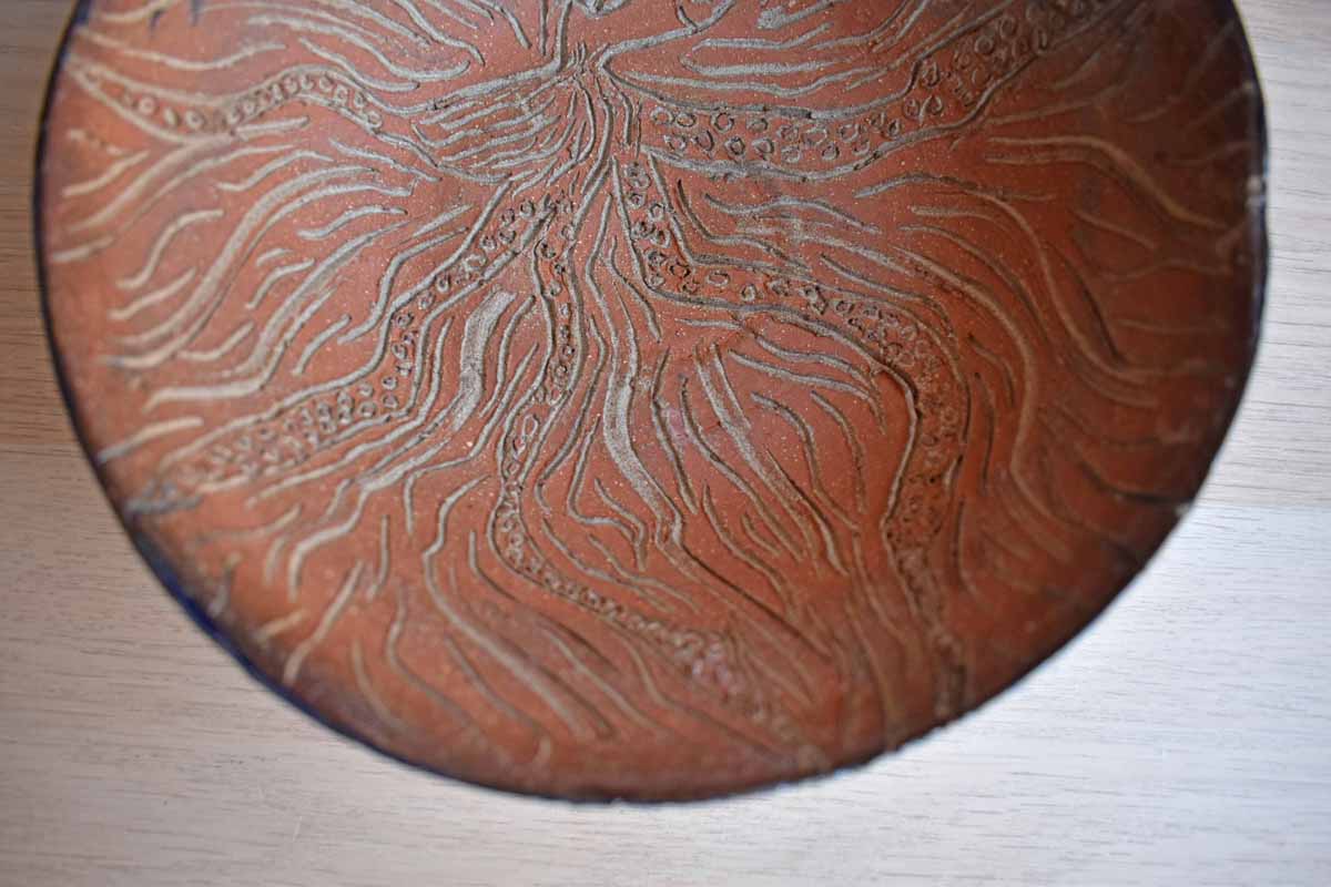 Fun Handmade Bowl with Incised Squid Decoration