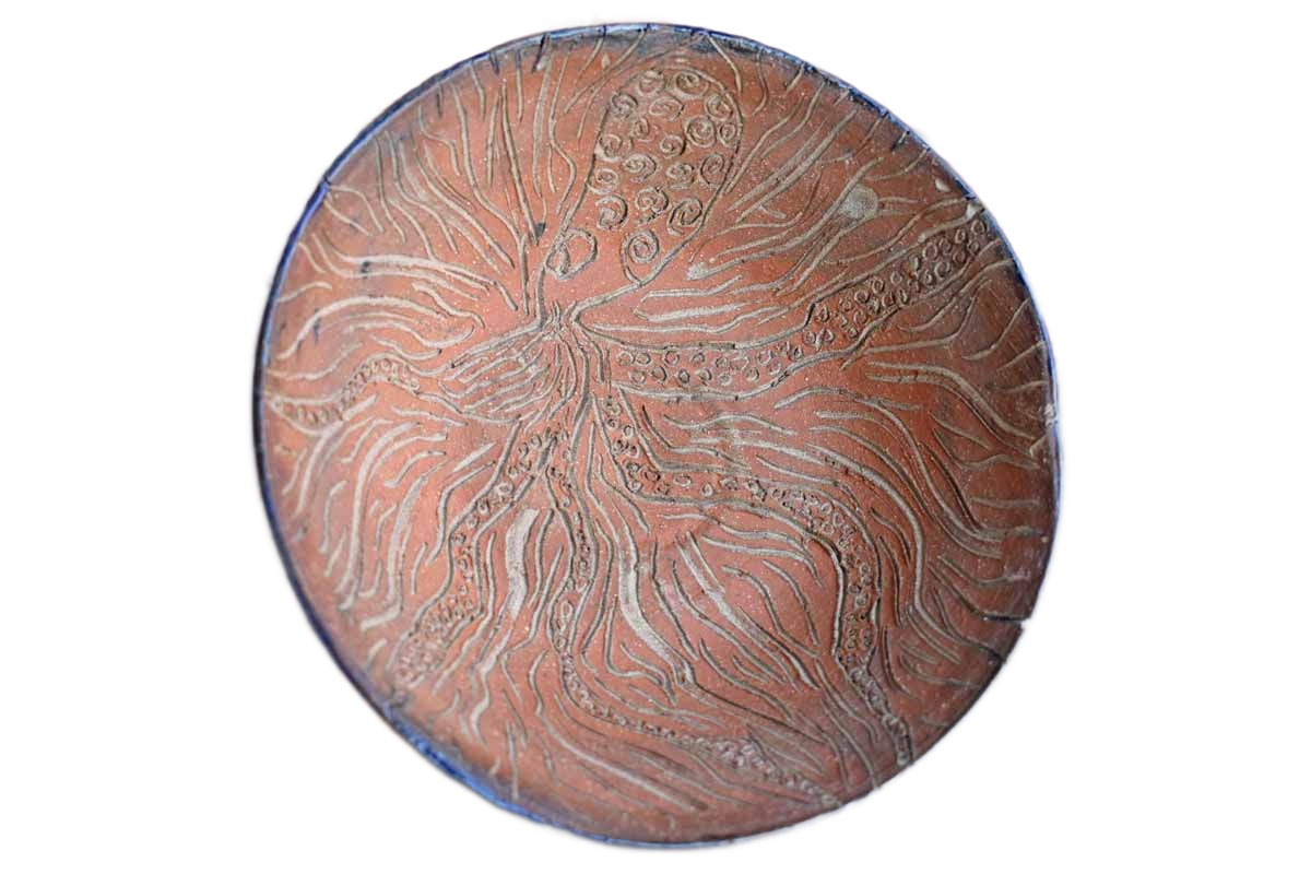 Fun Handmade Bowl with Incised Squid Decoration