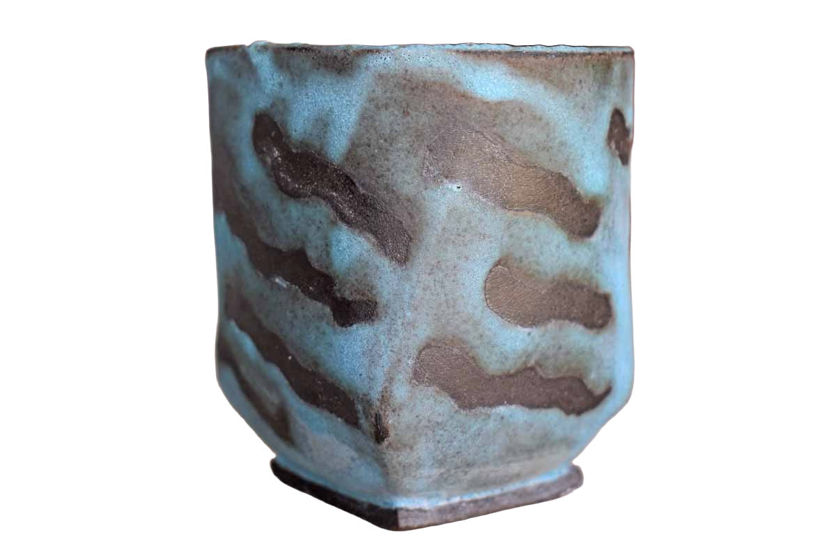 Blue Stoneware Cup with Serpentine Designs
