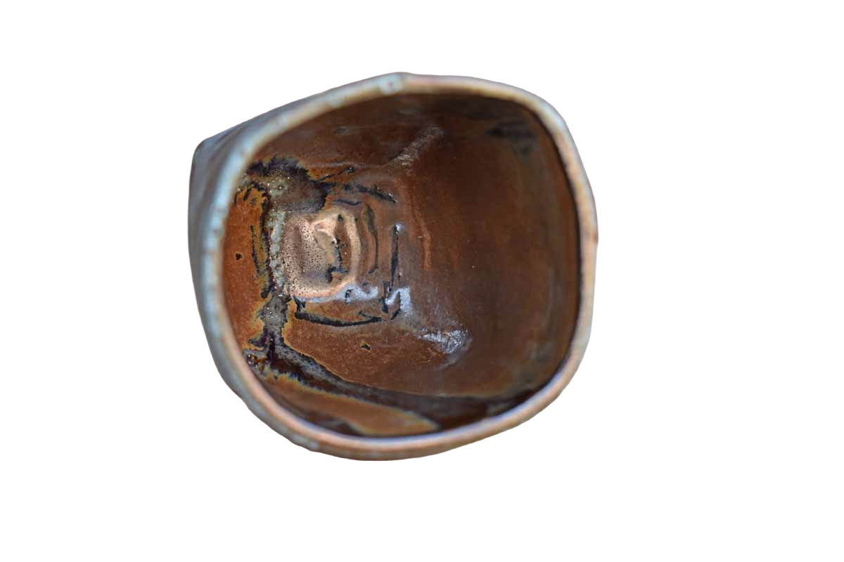 Blue Stoneware Cup with Serpentine Designs