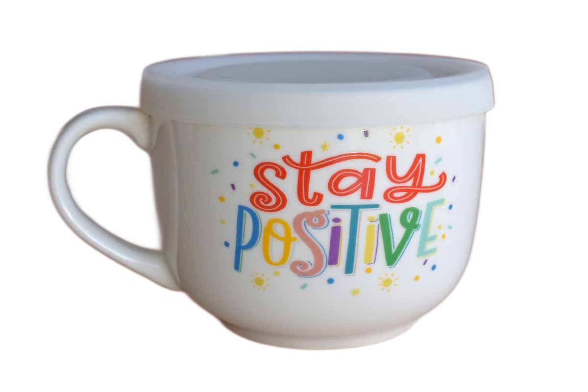 Pfaltzgraff (Pennsylvania, USA) Stay Positive Sentiment Covered Mug