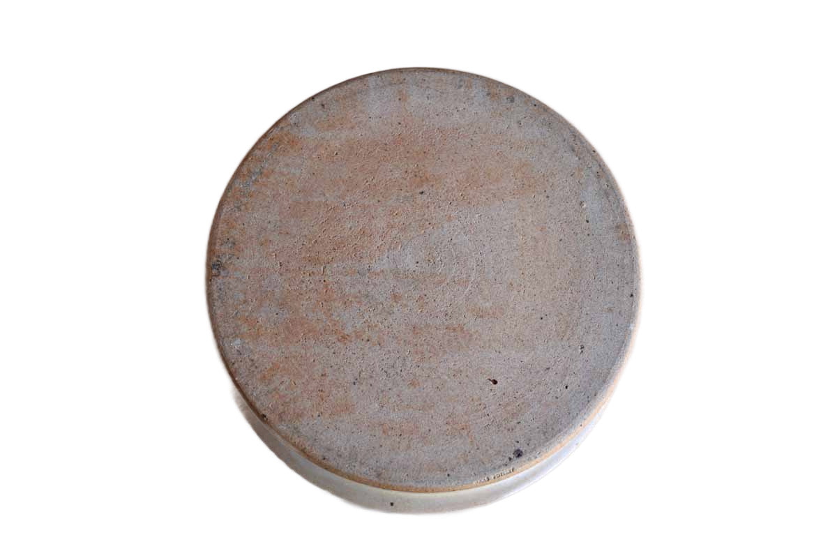 Shallow Round Stoneware Bowl with Blue and Tan Stripes