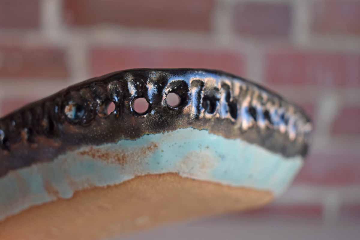 Simple black and Sea Green Handmade Stoneware Tray with Holes Around the Rim