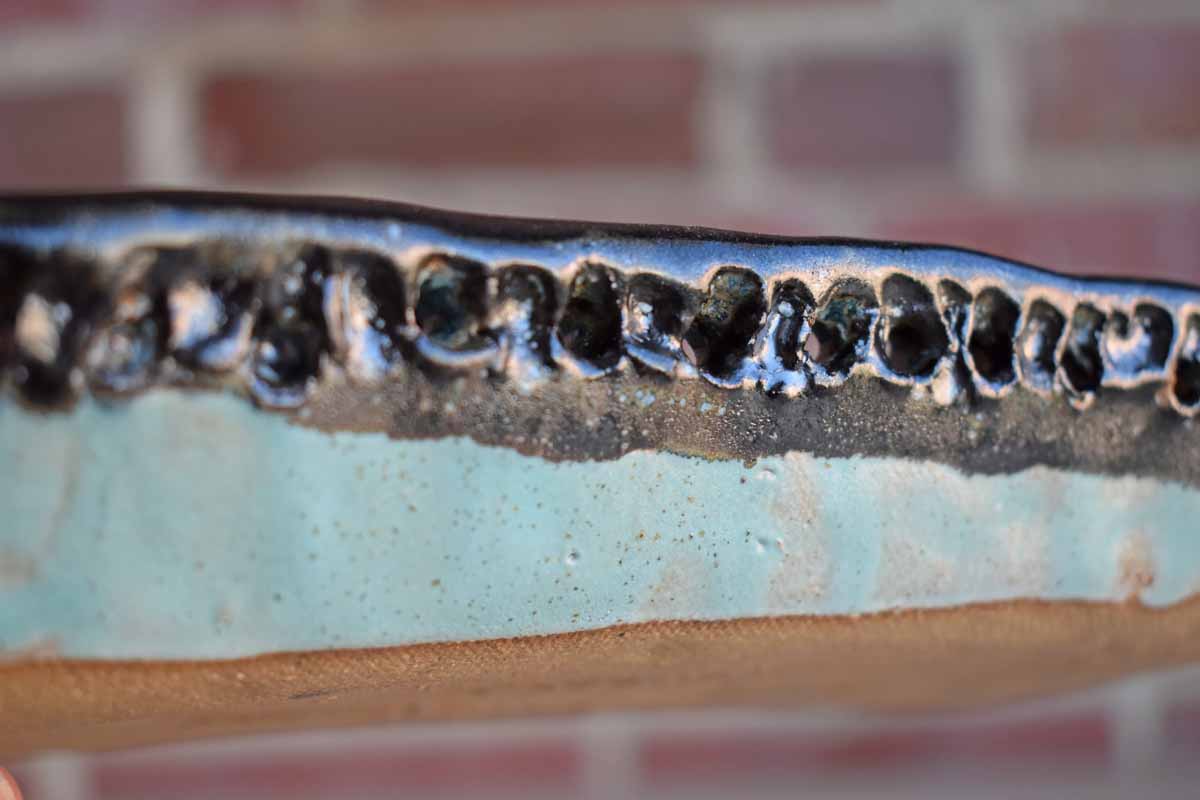 Simple black and Sea Green Handmade Stoneware Tray with Holes Around the Rim