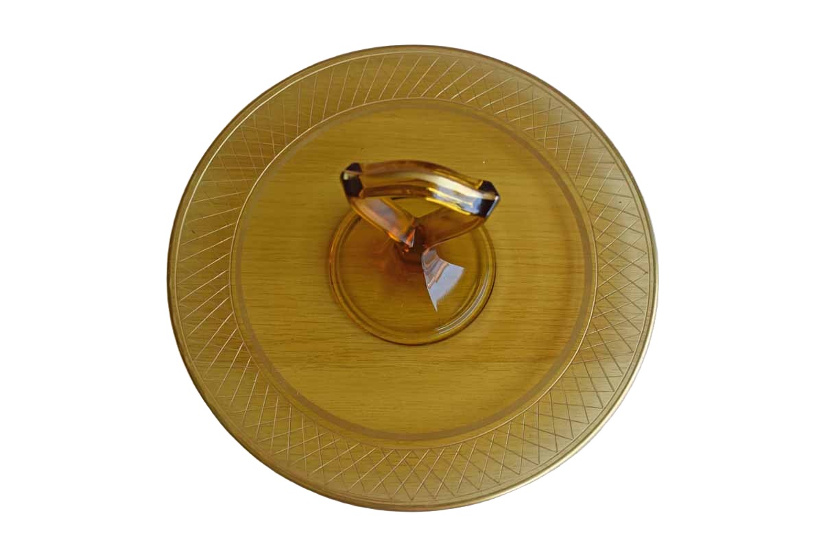 Light Amber Glass Tidbit Tray with Etched Lattice Pattern