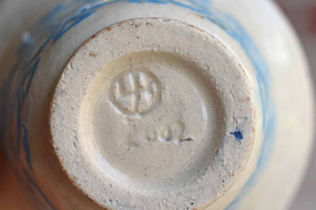Little Handmade Bowl with Primitive Blue Shapes