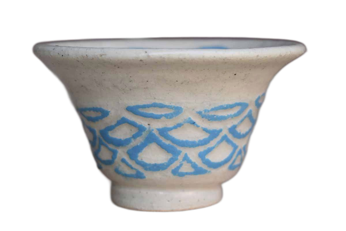 Little Handmade Bowl with Primitive Blue Shapes