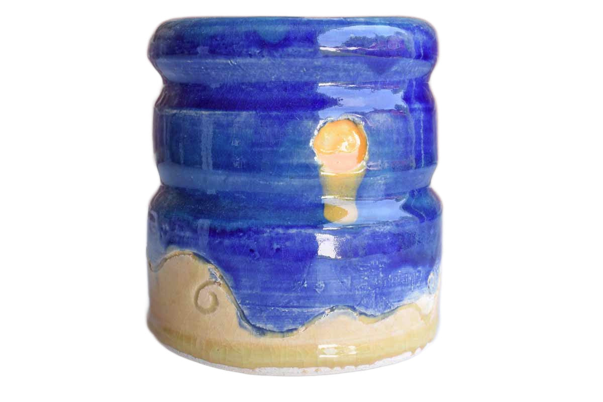 Little Ceramic Cup with Childlike Depiction of Tree and Sun