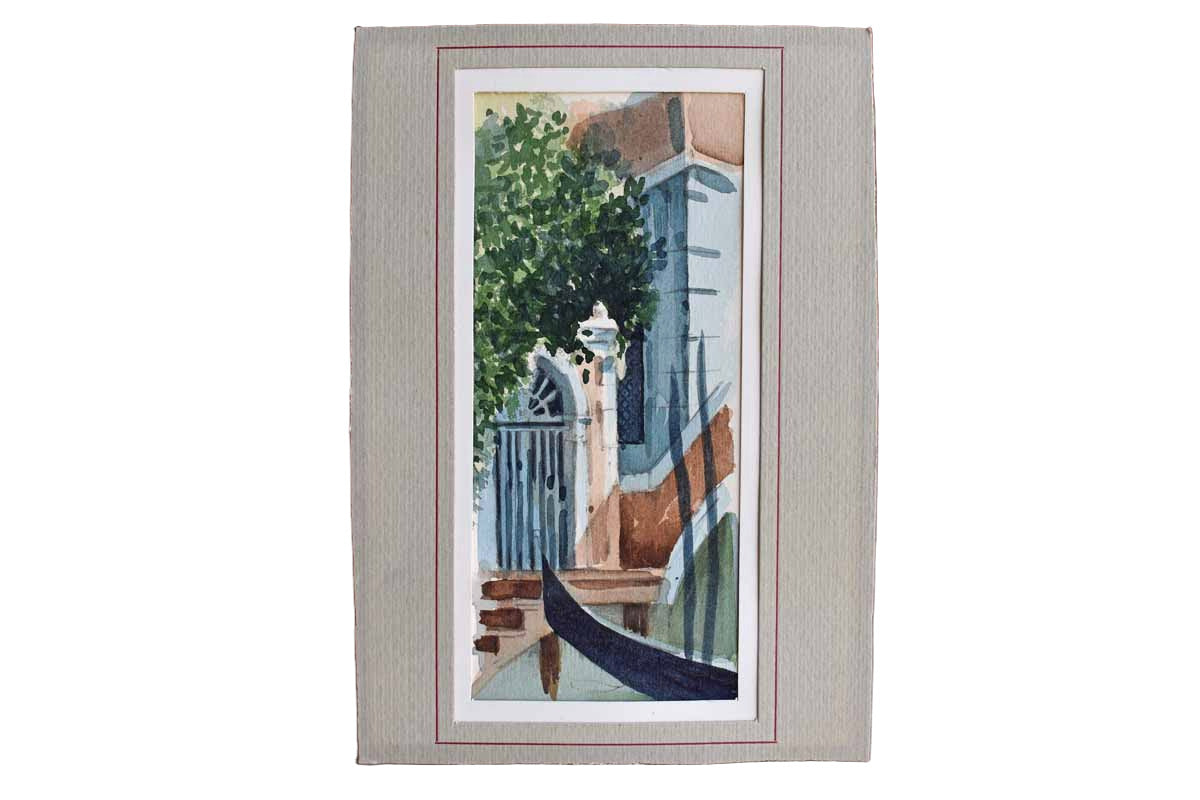 Watercolor Vignette of a Venice Canal Scene