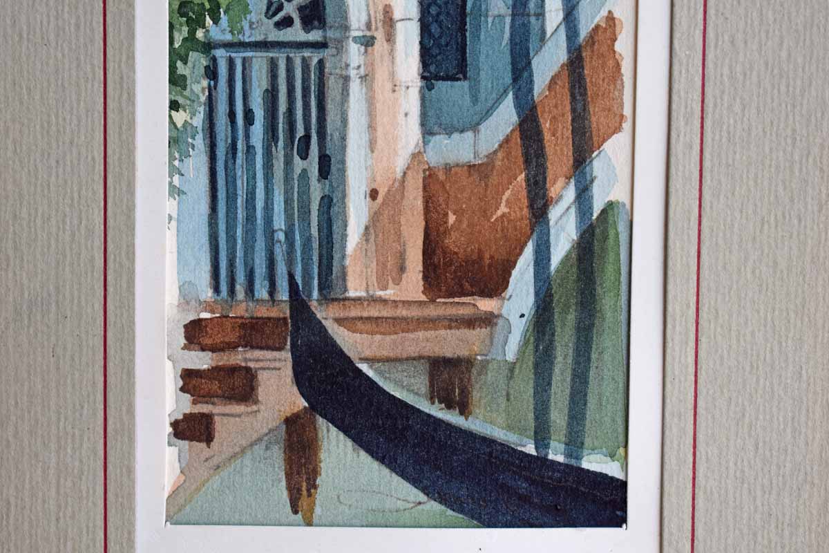 Watercolor Vignette of a Venice Canal Scene
