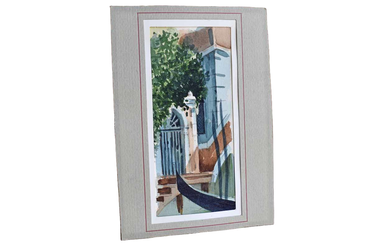 Watercolor Vignette of a Venice Canal Scene
