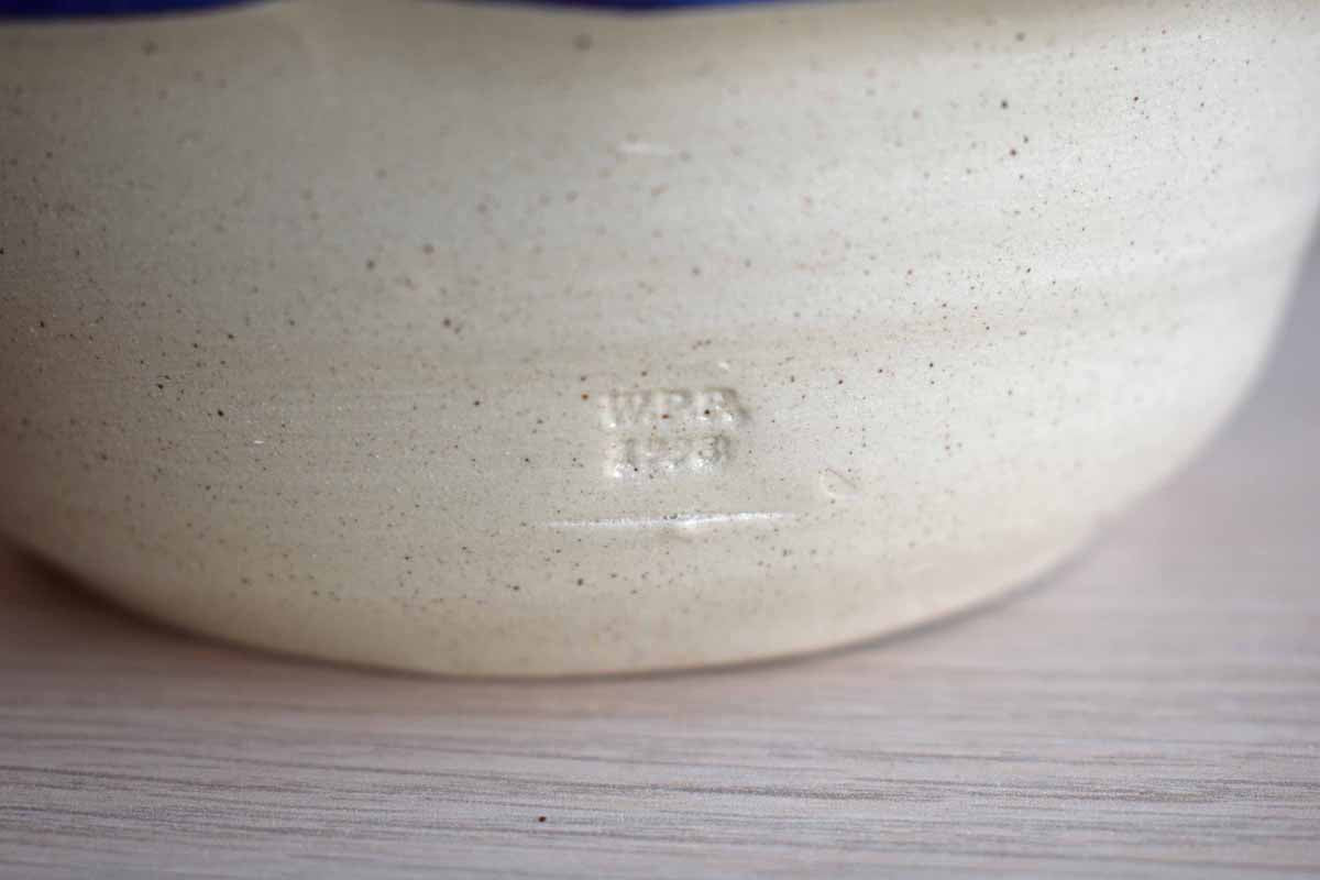 Williamsburg Pottery (Virginia, USA) Shallow Salt Glazed Bowl with Wavy Rim and Blue Flower