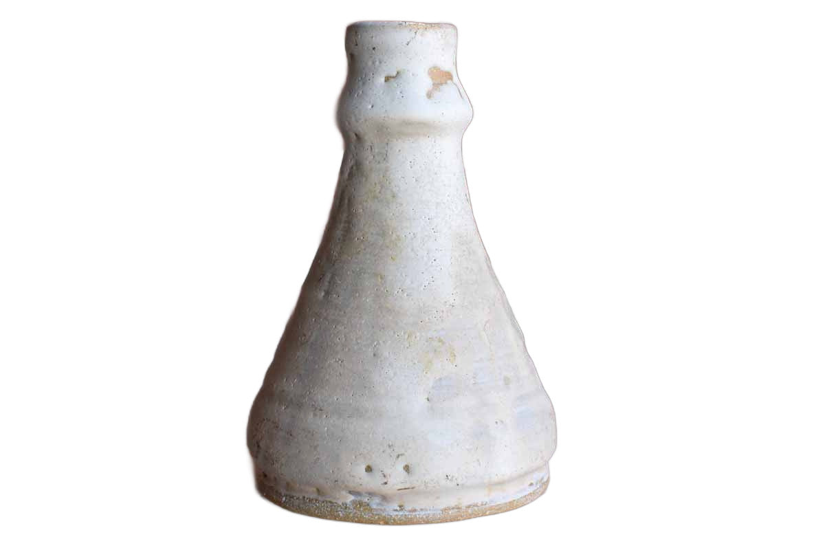 Heavy Rustic Stoneware Vase with Pitted Ivory Glaze